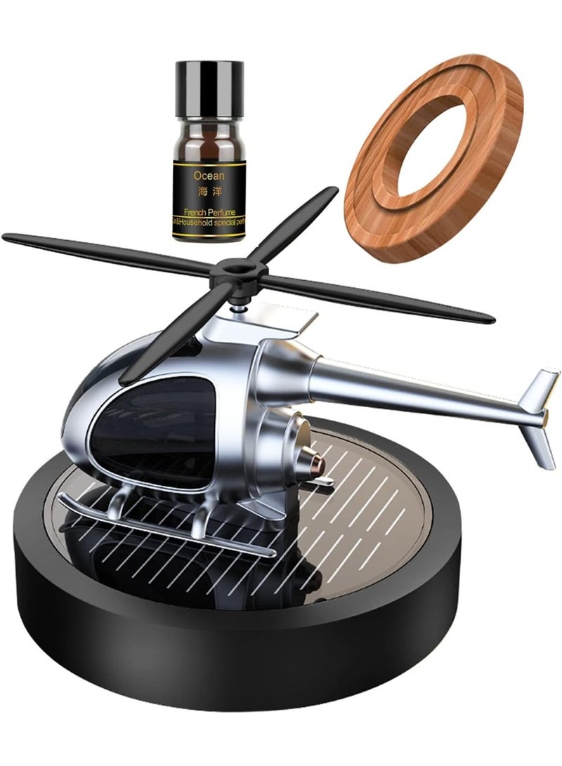 Solar Powered Rotating Helicopter Car Air Freshener - Aluminum Alloy Dashboard Aromatherapy Ornament - Silent Propeller Rotation with Essential Oil & Wood Diffuser for Fresh Fragrance - Image 4